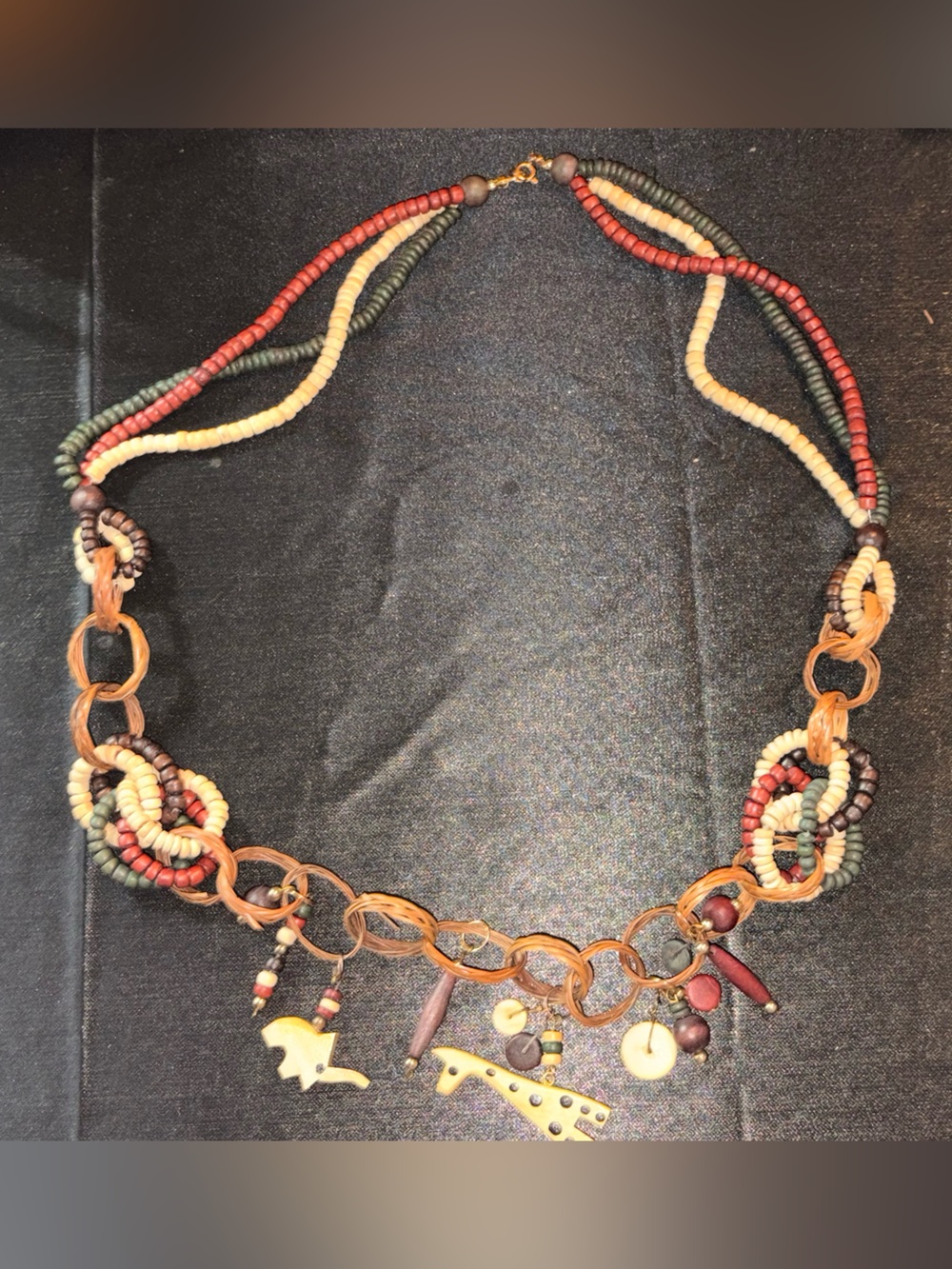 33” Multicolor African Wooden Beaded Statement Necklace